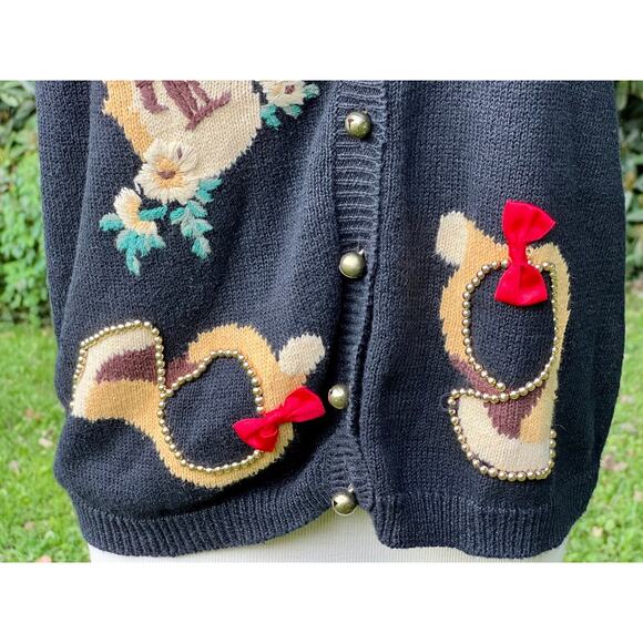 VTG Ugly Christmas Sweater Music Teacher Vest Jingle Bells M Black - Picture 4 of 9